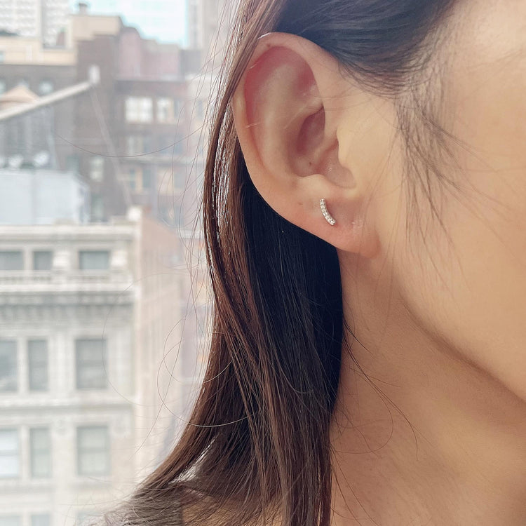 1/30 Cttw Natural Diamond Curved Bar Stud Earrings in 925 Sterling Silver