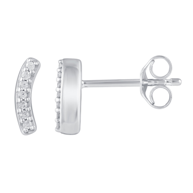 3 Pairs Set Ear Party 1/10 Cttw Natural Diamond Circle XO Curved Bar Stud Earrings in 925 Sterling Silver