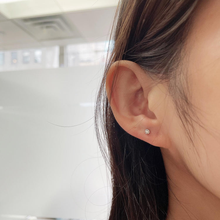 1/30 Cttw Natural Diamond Single Stone Stud Earrings in 925 Sterling Silver