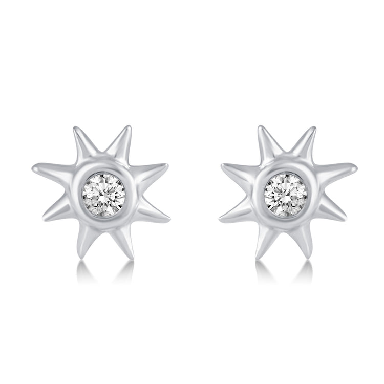 3 Pairs Set Ear Party 1/10 Cttw Natural Diamond Single Stone Sun Huggies Stud Earrings in 925 Sterling Silver
