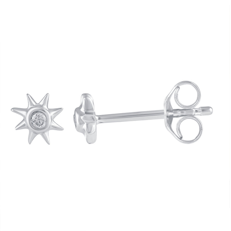 3 Pairs Set Ear Party 1/10 Cttw Natural Diamond Single Stone Sun Huggies Stud Earrings in 925 Sterling Silver