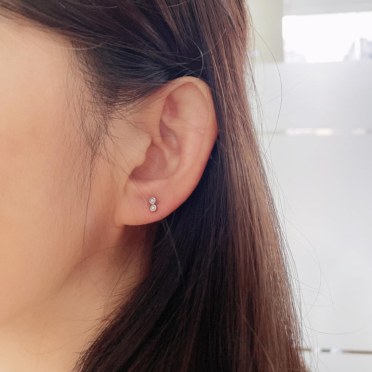 1/60 Cttw Natural Diamond Duo Stud Earrings in 925 Sterling Silver