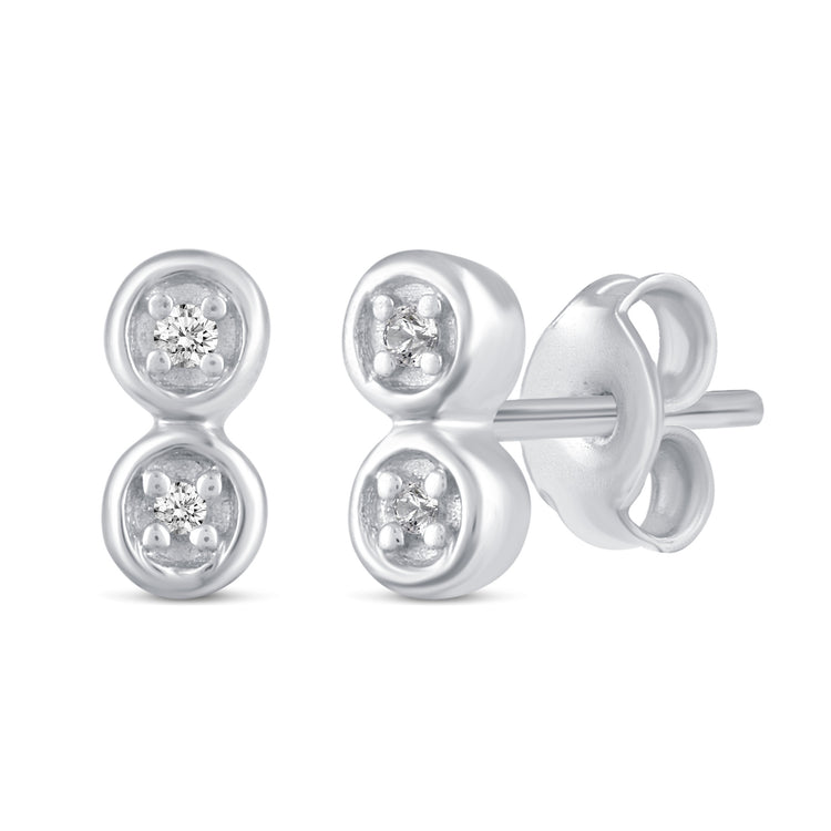 3 Pairs Set Ear Party 1/20 Cttw Natural Diamond Duo Mini Bar Three Stone Bar Flower Stud Earrings in 925 Sterling Silver