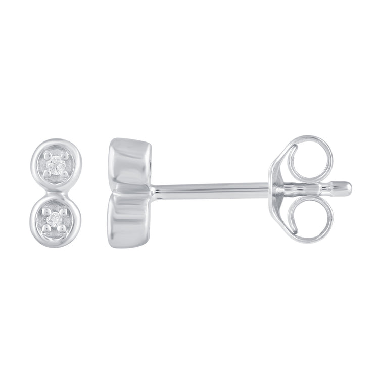 3 Pairs Set Ear Party 1/20 Cttw Natural Diamond Duo Mini Bar Three Stone Bar Flower Stud Earrings in 925 Sterling Silver