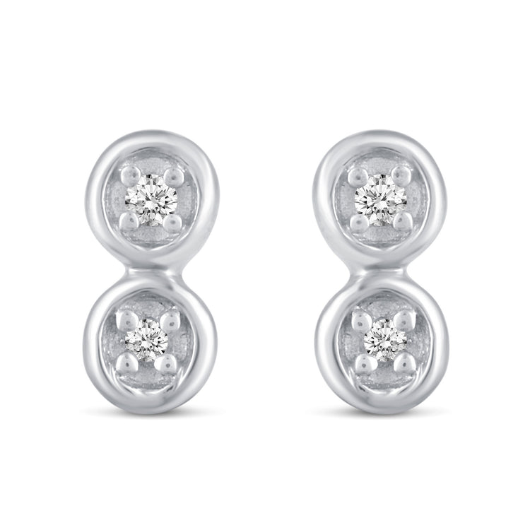 3 Pairs Set Ear Party 1/20 Cttw Natural Diamond Duo Mini Bar Three Stone Bar Flower Stud Earrings in 925 Sterling Silver