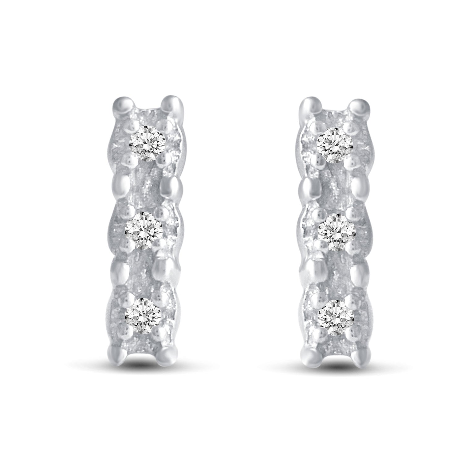 3 Pairs Set Ear Party 1/20 Cttw Natural Diamond Duo Mini Bar Three Stone Bar Flower Stud Earrings in 925 Sterling Silver