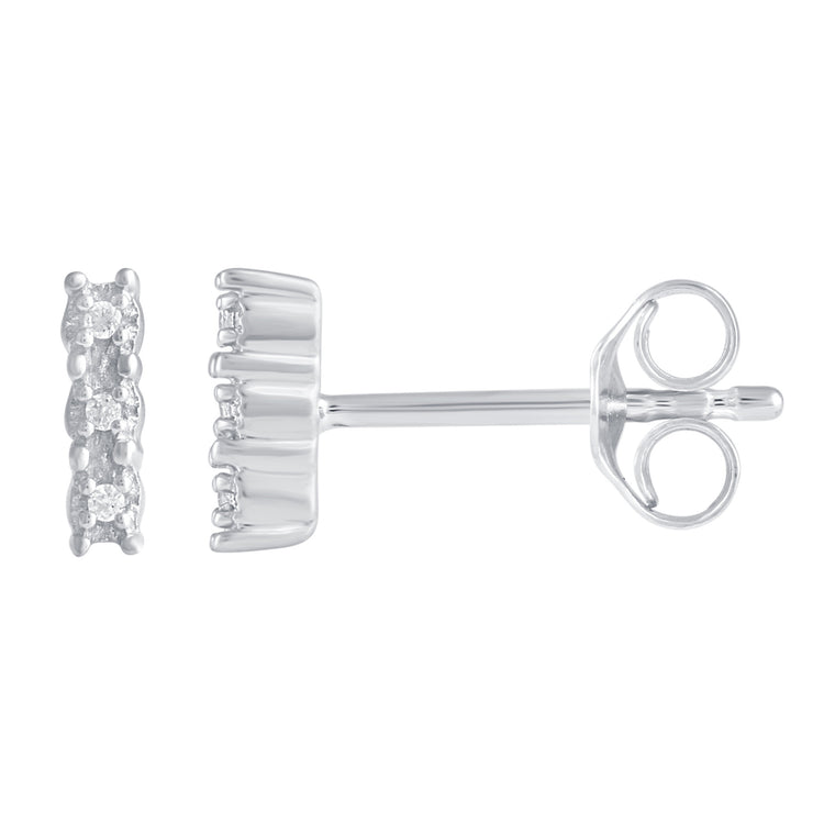 3 Pairs Set Ear Party 1/20 Cttw Natural Diamond Duo Mini Bar Three Stone Bar Flower Stud Earrings in 925 Sterling Silver