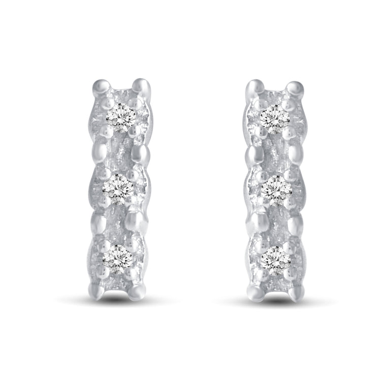 3 Pairs Set Ear Party 1/20 Cttw Natural Diamond Duo Mini Bar Three Stone Bar Flower Stud Earrings in 925 Sterling Silver