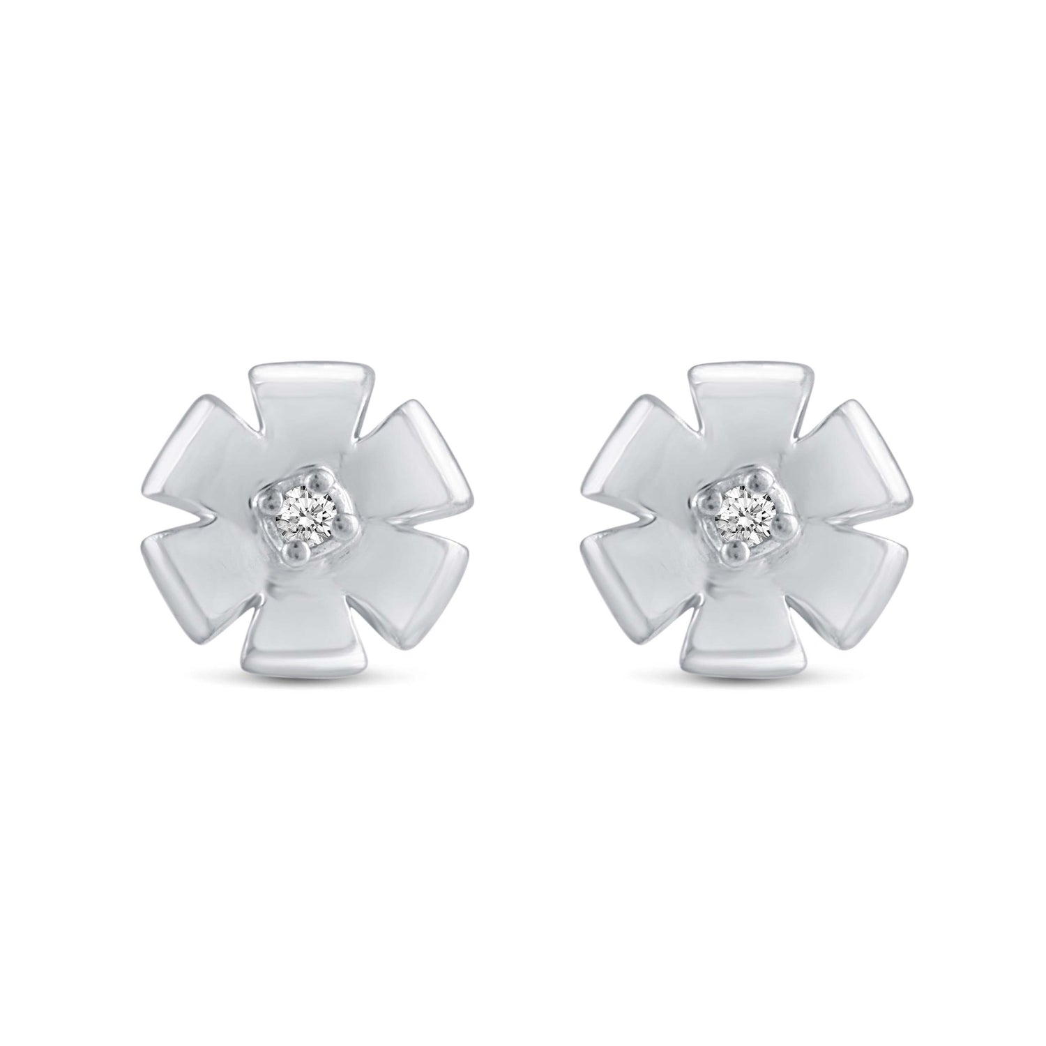1/60 Cttw Natural Diamond Flower Stud Earrings in 925 Sterling Silver
