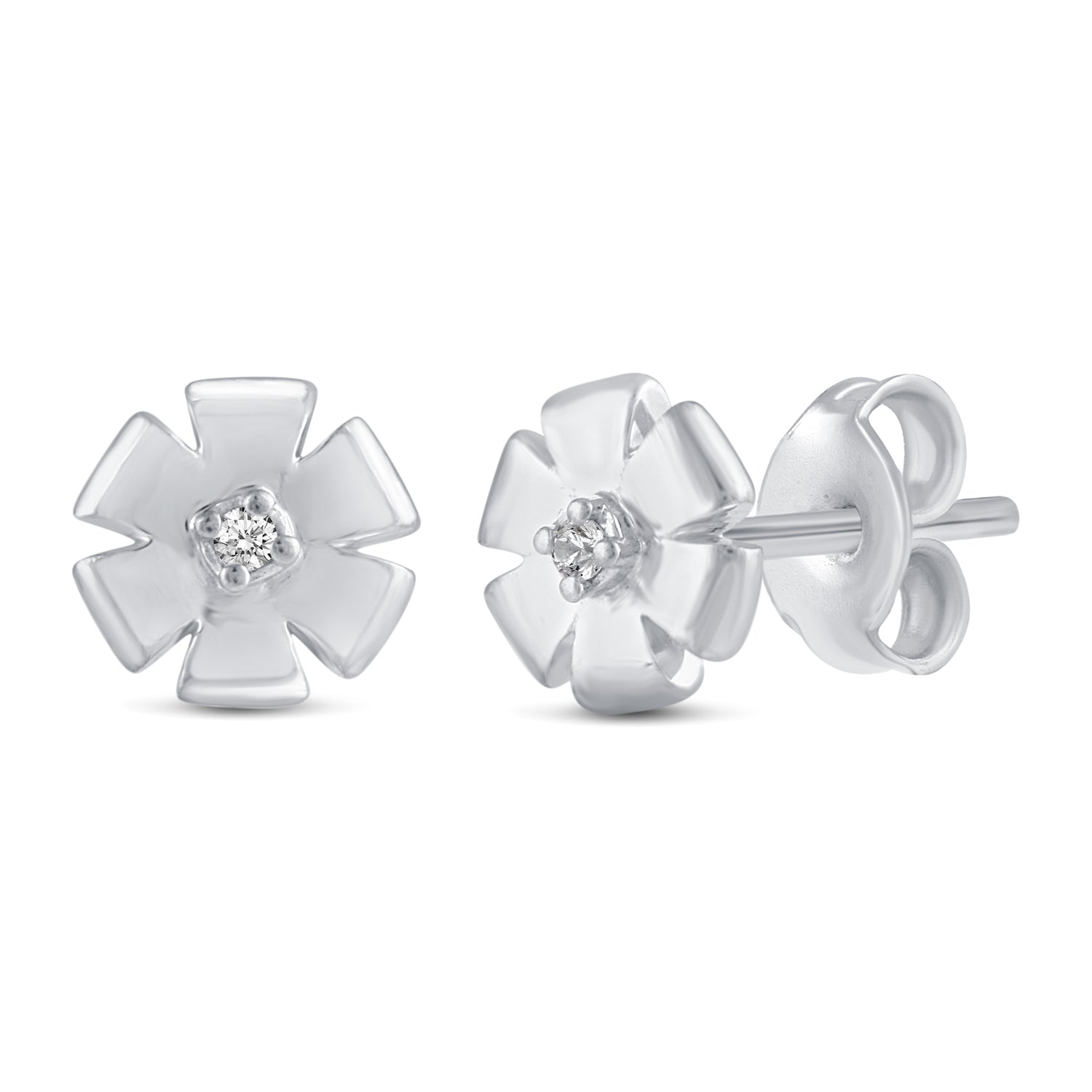 3 Pairs Set Ear Party 1/20 Cttw Natural Diamond Duo Mini Bar Three Stone Bar Flower Stud Earrings in 925 Sterling Silver