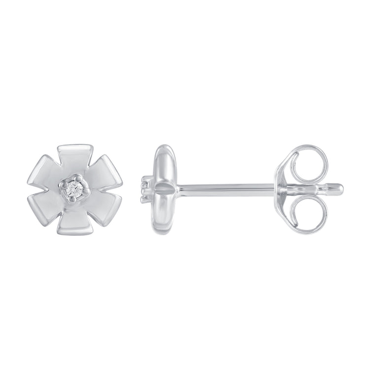 3 Pairs Set Ear Party 1/20 Cttw Natural Diamond Duo Mini Bar Three Stone Bar Flower Stud Earrings in 925 Sterling Silver