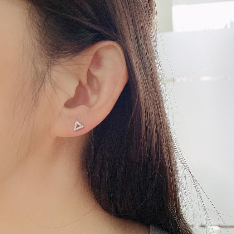 1/60 Cttw Natural Diamond Triangle Stud Earrings in 925 Sterling Silver