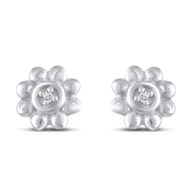 3 Pairs Set Ear Party 1/20 Cttw Natural Diamond Daisy Flower Hexagon Triangle Stud Earrings in 925 Sterling Silver