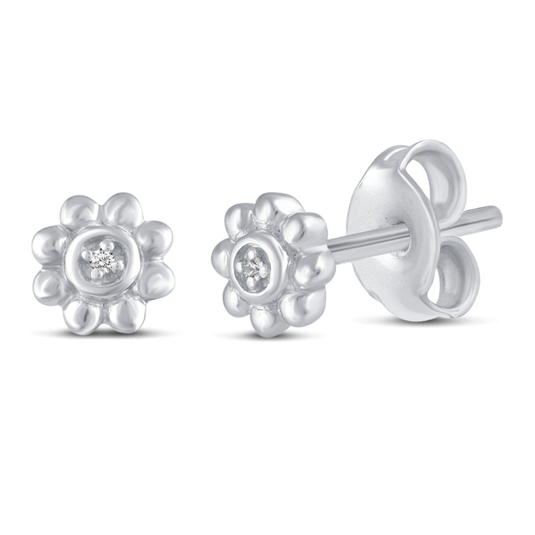 3 Pairs Set Ear Party 1/20 Cttw Natural Diamond Daisy Flower Hexagon Triangle Stud Earrings in 925 Sterling Silver