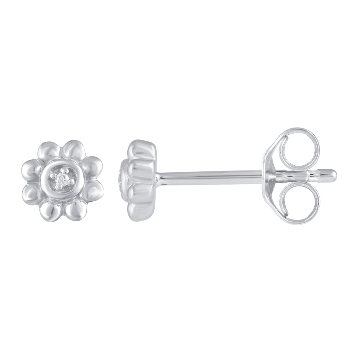 3 Pairs Set Ear Party 1/20 Cttw Natural Diamond Daisy Flower Hexagon Triangle Stud Earrings in 925 Sterling Silver