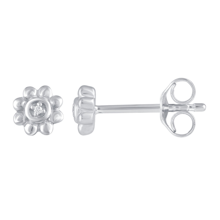 3 Pairs Set Ear Party 1/20 Cttw Natural Diamond Daisy Flower Hexagon Triangle Stud Earrings in 925 Sterling Silver