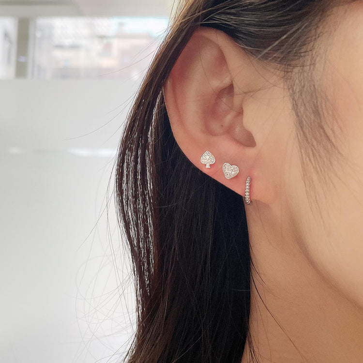 3 Pairs Set Ear Party 1/10 Cttw Natural Diamond Ace of Spades Heart Huggies Stud Hoops Earrings in 925 Sterling Silver
