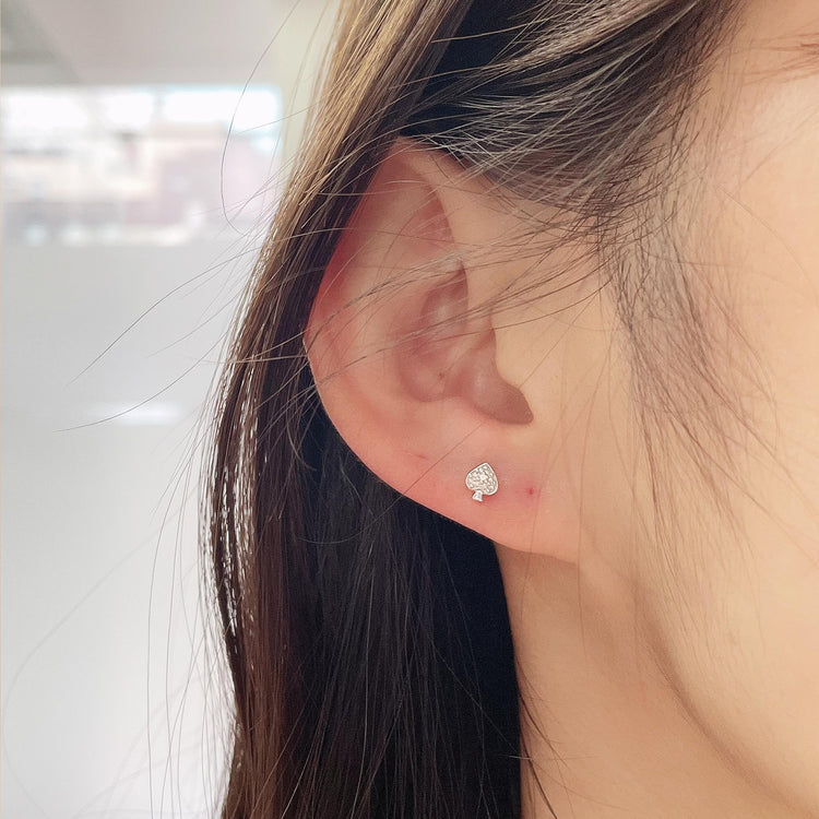 1/30 Cttw Natural Diamond Ace of Spades Stud Earrings in 925 Sterling Silver