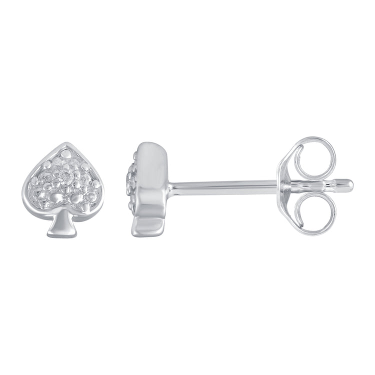 3 Pairs Set Ear Party 1/10 Cttw Natural Diamond Ace of Spades Heart Huggies Stud Hoops Earrings in 925 Sterling Silver