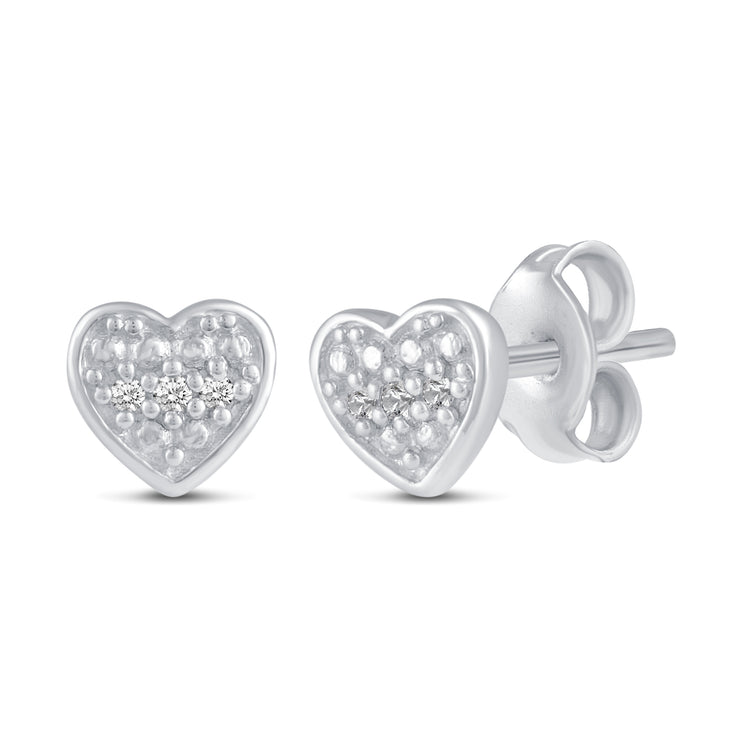 3 Pairs Set Ear Party 1/10 Cttw Natural Diamond Ace of Spades Heart Huggies Stud Hoops Earrings in 925 Sterling Silver