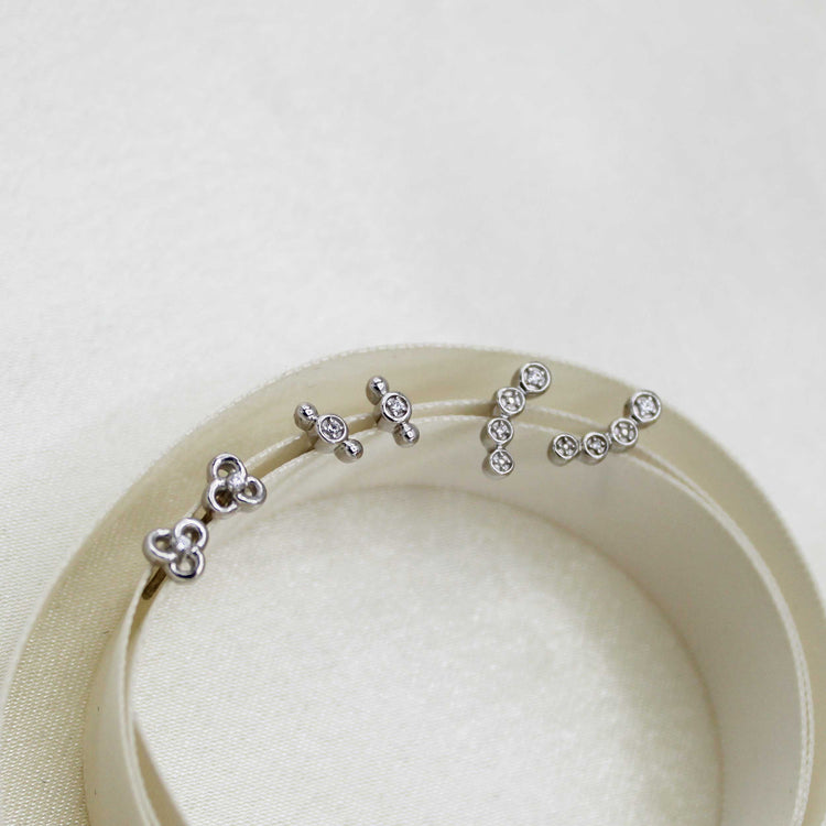 3 Pairs Set Ear Party 1/20 Cttw Natural Diamond Pansy Flower 1 Stone Bar Crawler Stud Earrings in 925 Sterling Silver