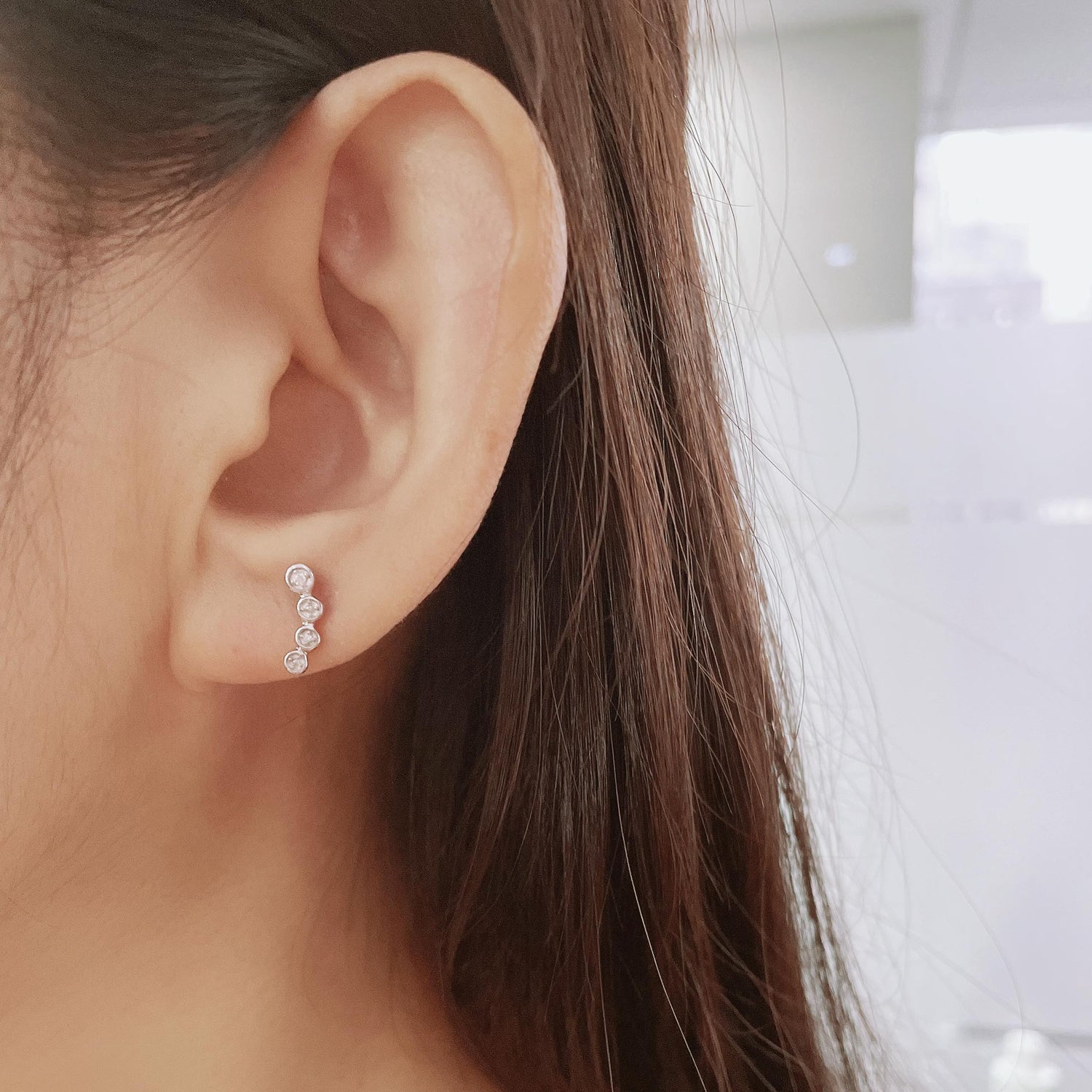 1/60 Cttw Natural Diamond Crawler Stud Earrings in 925 Sterling Silver
