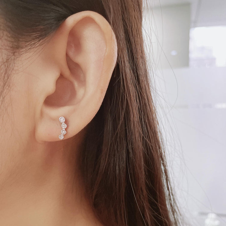 1/60 Cttw Natural Diamond Crawler Stud Earrings in 925 Sterling Silver