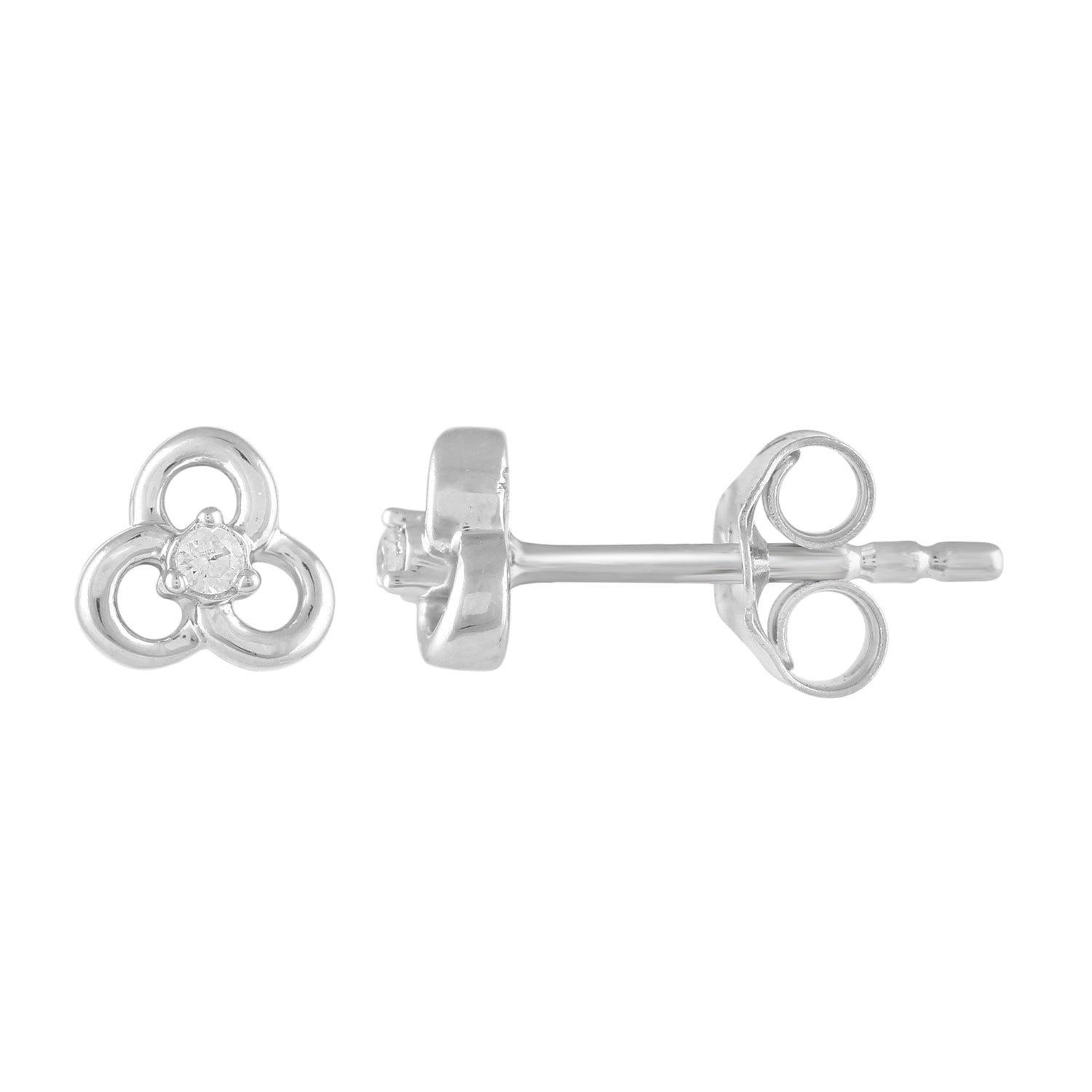 1/60 Cttw Natural Diamond Pansy Flower Stud Earrings in 925 Sterling Silver