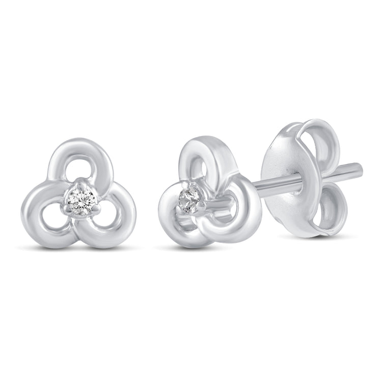 1/60 Cttw Natural Diamond Pansy Flower Stud Earrings in 925 Sterling Silver
