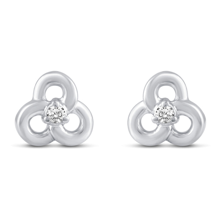1/60 Cttw Natural Diamond Pansy Flower Stud Earrings in 925 Sterling Silver