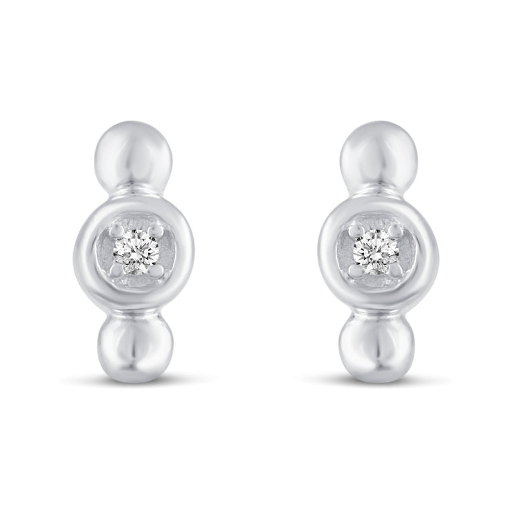 1/60 Cttw Natural Diamond 1 Stone Bar Stud Earrings in 925 Sterling Silver