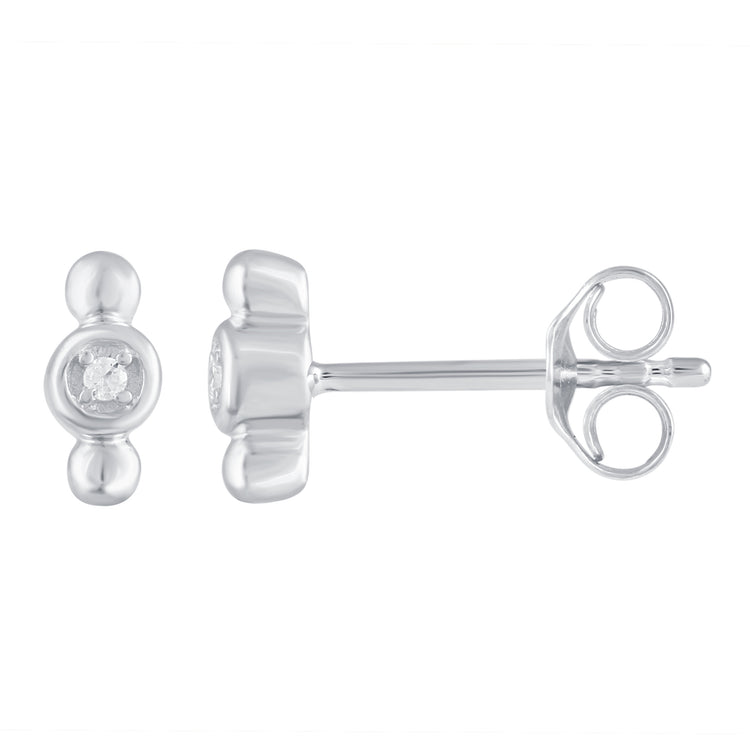 3 Pairs Set Ear Party 1/20 Cttw Natural Diamond Pansy Flower 1 Stone Bar Crawler Stud Earrings in 925 Sterling Silver