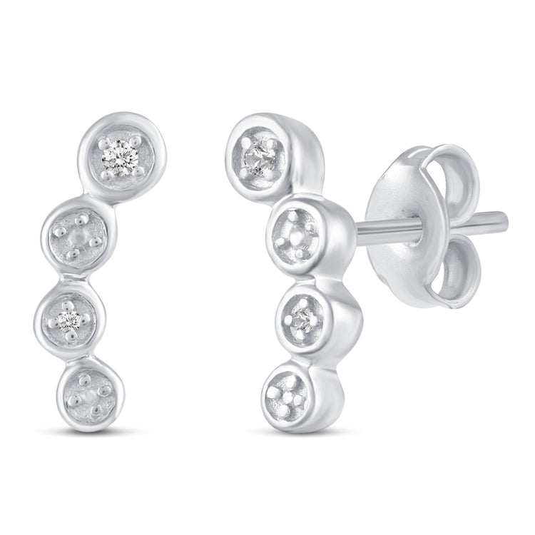 3 Pairs Set Ear Party 1/20 Cttw Natural Diamond Pansy Flower 1 Stone Bar Crawler Stud Earrings in 925 Sterling Silver