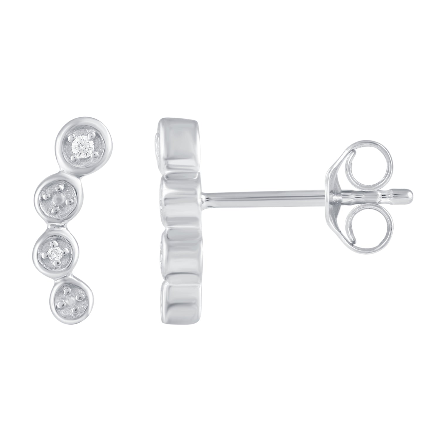 3 Pairs Set Ear Party 1/20 Cttw Natural Diamond Pansy Flower 1 Stone Bar Crawler Stud Earrings in 925 Sterling Silver