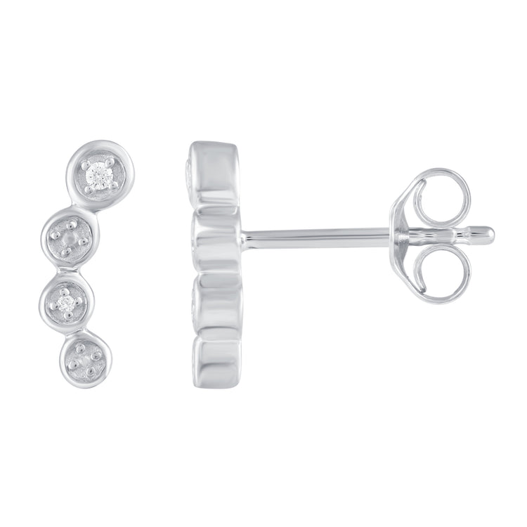3 Pairs Set Ear Party 1/20 Cttw Natural Diamond Pansy Flower 1 Stone Bar Crawler Stud Earrings in 925 Sterling Silver