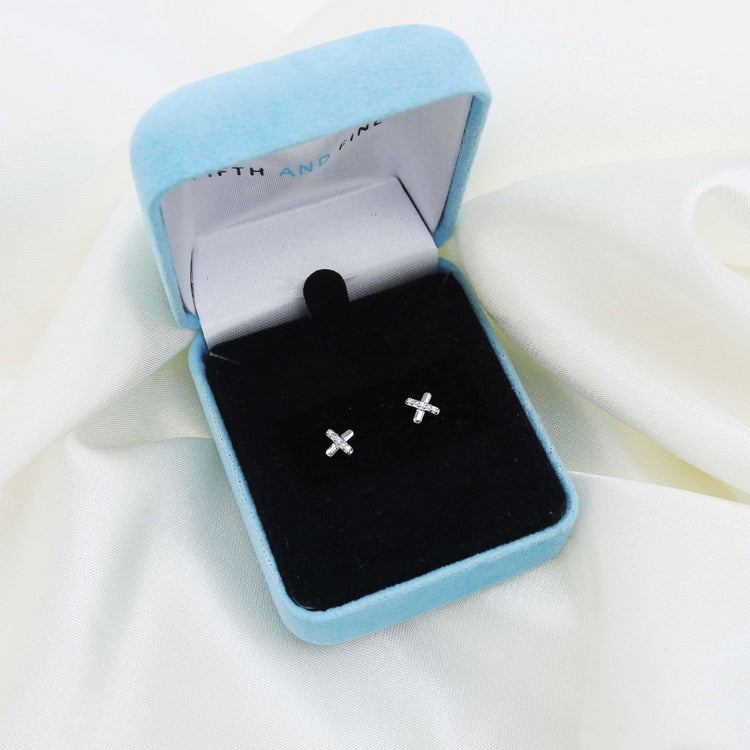 1/60 Cttw Natural Diamond X Stud Earrings in 925 Sterling Silver