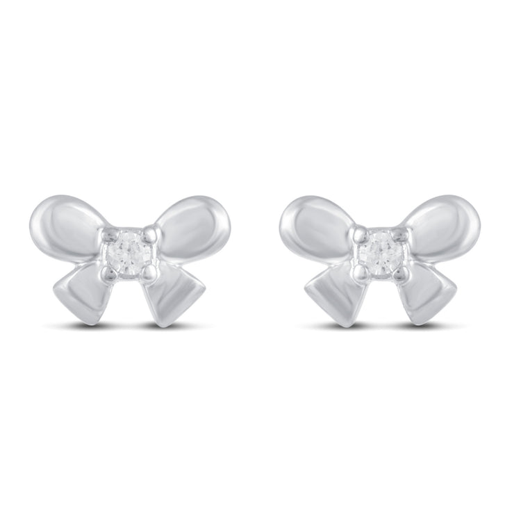 3 Pairs Set Ear Party 1/20 Cttw Natural Diamond Bow Tie X Disk Stud Earrings in 925 Sterling Silver