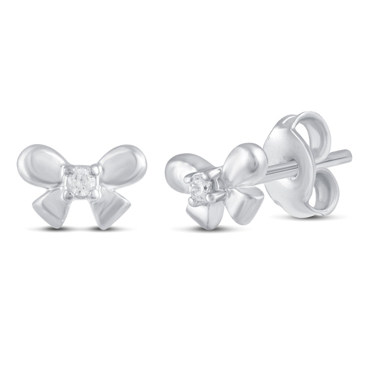 3 Pairs Set Ear Party 1/20 Cttw Natural Diamond Bow Tie X Disk Stud Earrings in 925 Sterling Silver