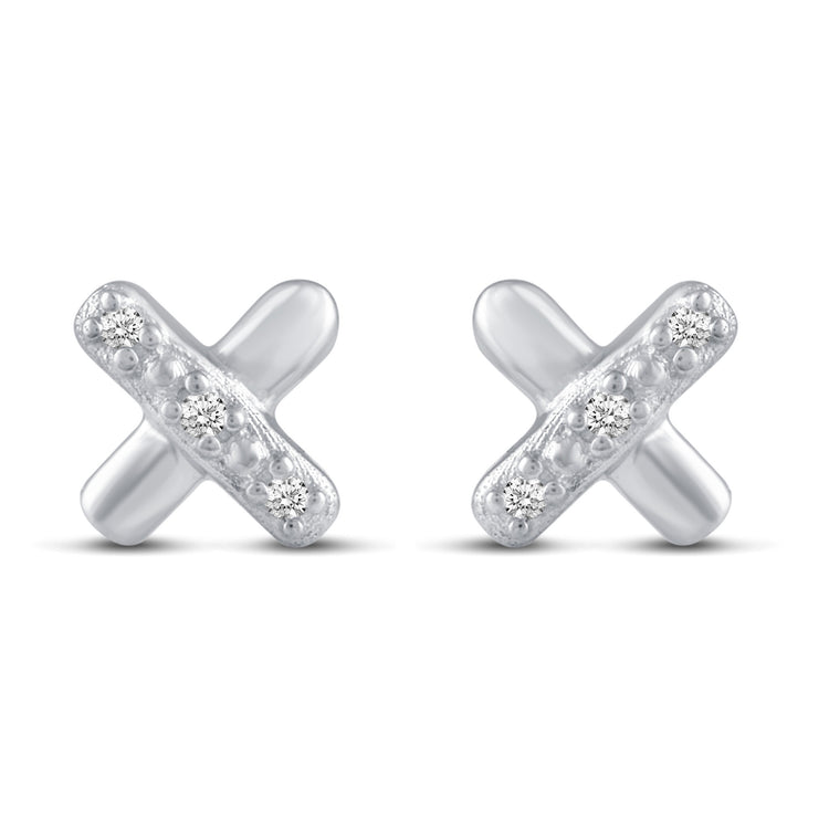 3 Pairs Set Ear Party 1/20 Cttw Natural Diamond Bow Tie X Disk Stud Earrings in 925 Sterling Silver