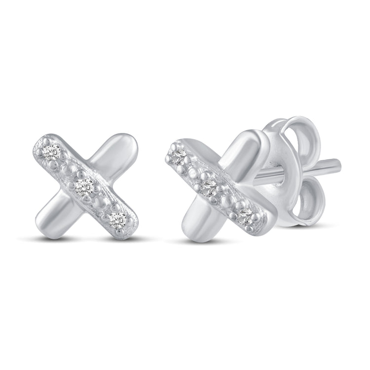 3 Pairs Set Ear Party 1/20 Cttw Natural Diamond Bow Tie X Disk Stud Earrings in 925 Sterling Silver