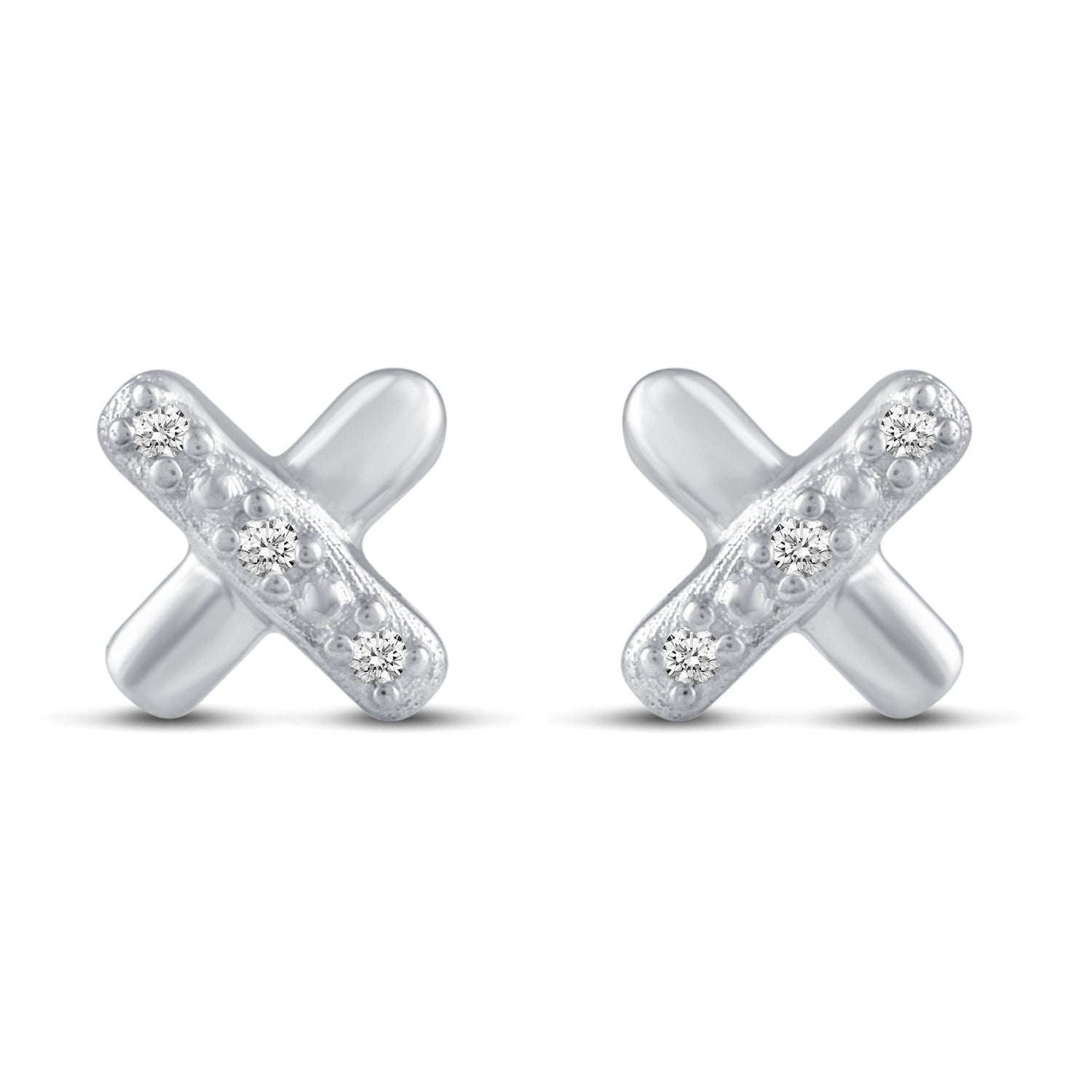 3 Pairs Set Ear Party 1/20 Cttw Natural Diamond Bow Tie X Disk Stud Earrings in 925 Sterling Silver