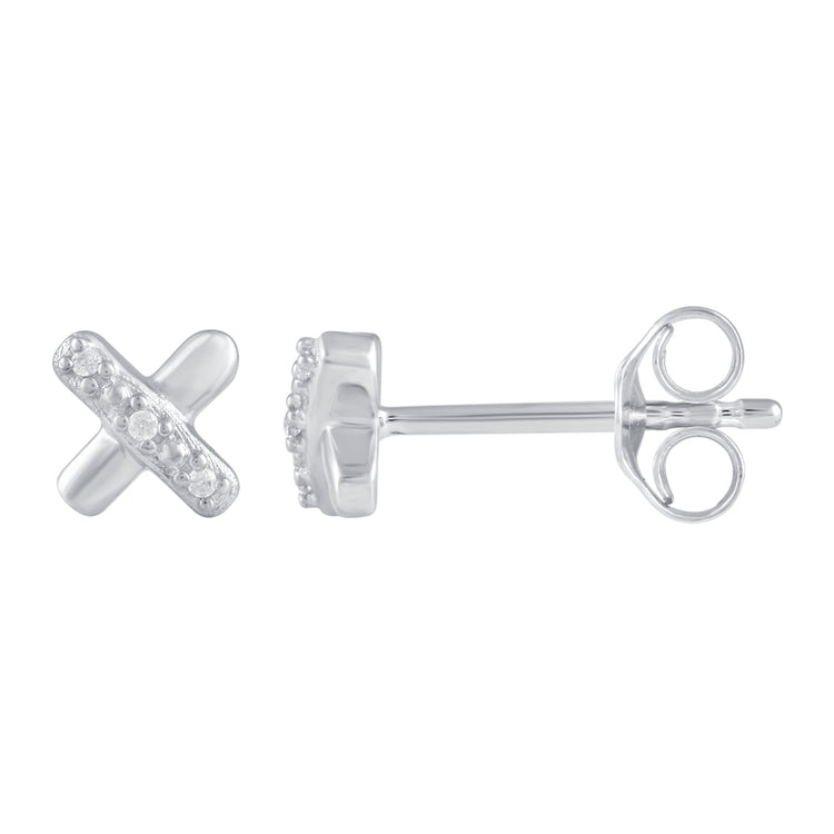 3 Pairs Set Ear Party 1/20 Cttw Natural Diamond Bow Tie X Disk Stud Earrings in 925 Sterling Silver