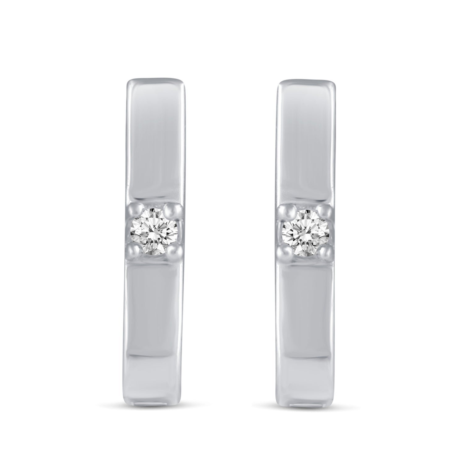 3 Pairs Set Ear Party 1/10 Cttw Natural Diamond Single Stone Square Beaded Mini Huggies Hoop Earrings in 925 Sterling Silver