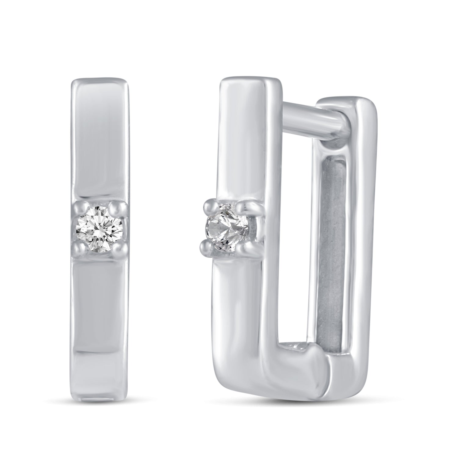 3 Pairs Set Ear Party 1/10 Cttw Natural Diamond Single Stone Square Beaded Mini Huggies Hoop Earrings in 925 Sterling Silver
