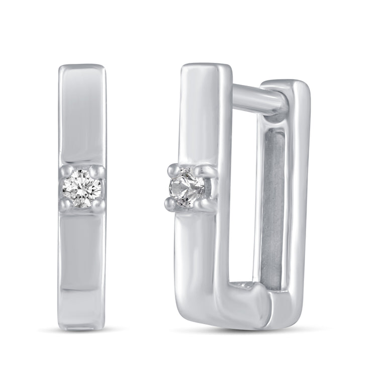 3 Pairs Set Ear Party 1/10 Cttw Natural Diamond Single Stone Square Beaded Mini Huggies Hoop Earrings in 925 Sterling Silver