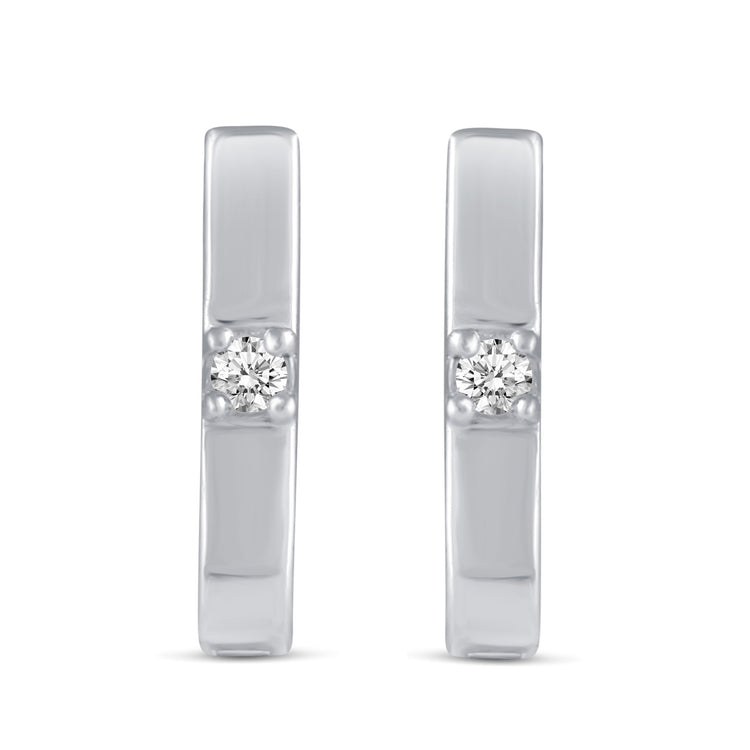 3 Pairs Set Ear Party 1/10 Cttw Natural Diamond Single Stone Square Beaded Mini Huggies Hoop Earrings in 925 Sterling Silver