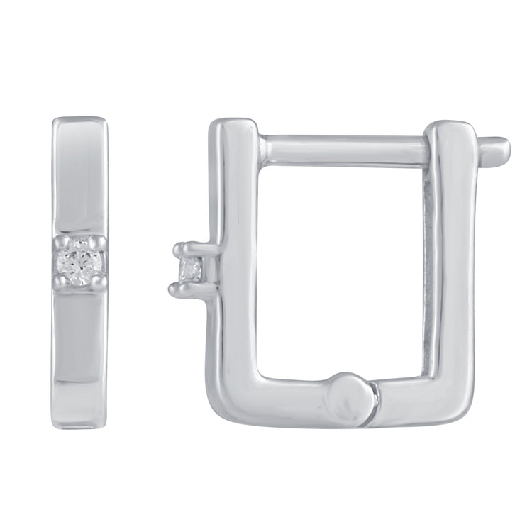 3 Pairs Set Ear Party 1/10 Cttw Natural Diamond Single Stone Square Beaded Mini Huggies Hoop Earrings in 925 Sterling Silver