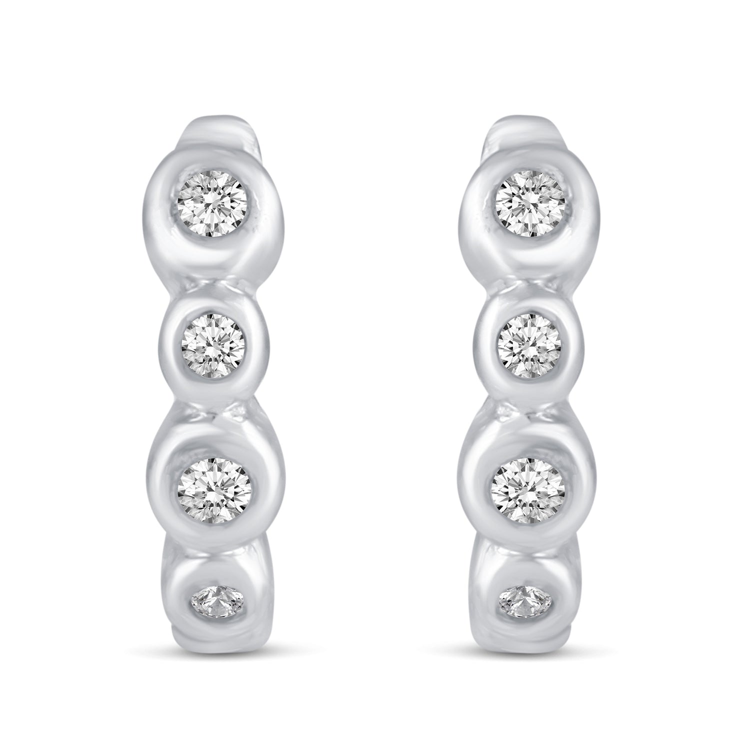 3 Pairs Set Ear Party 1/10 Cttw Natural Diamond Single Stone Square Beaded Mini Huggies Hoop Earrings in 925 Sterling Silver
