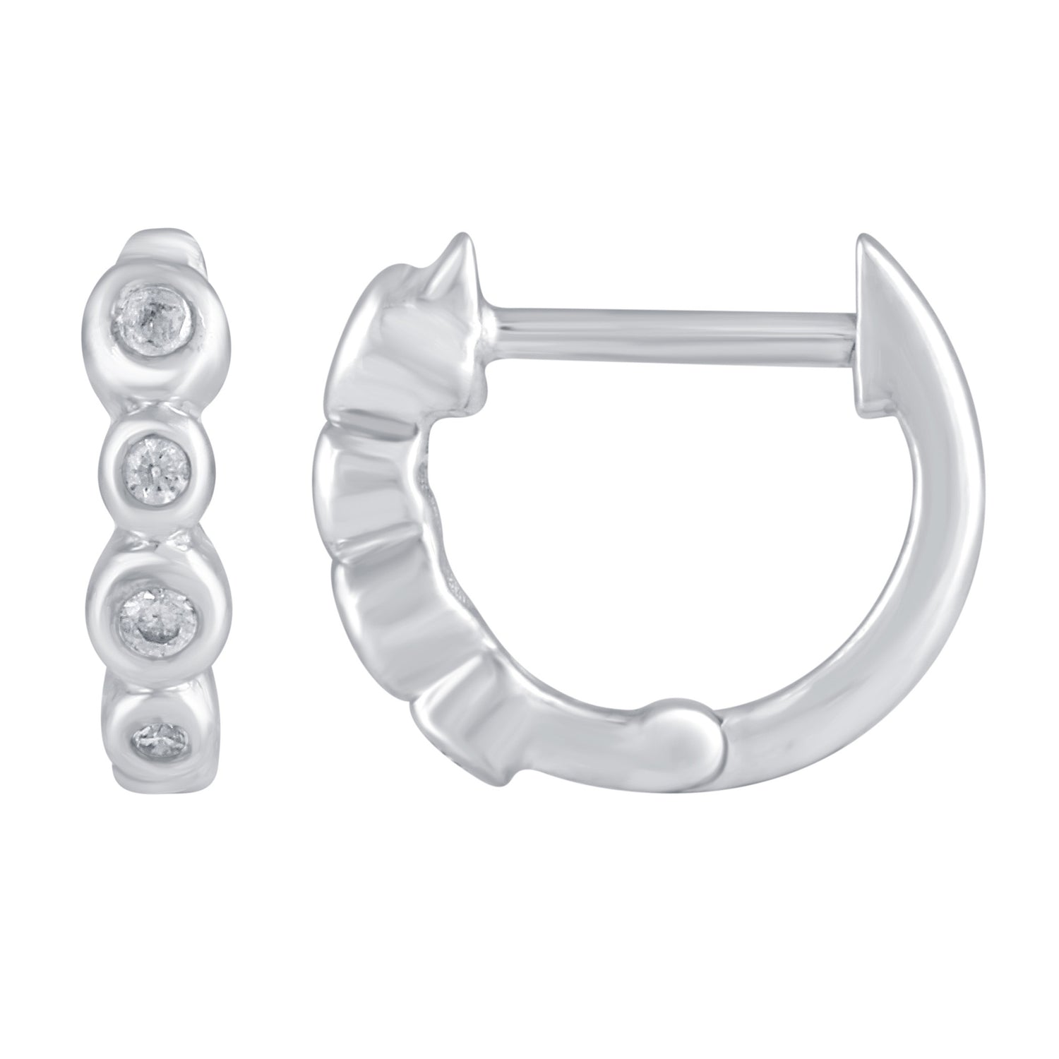 3 Pairs Set Ear Party 1/10 Cttw Natural Diamond Single Stone Square Beaded Mini Huggies Hoop Earrings in 925 Sterling Silver