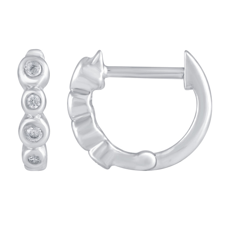 3 Pairs Set Ear Party 1/10 Cttw Natural Diamond Single Stone Square Beaded Mini Huggies Hoop Earrings in 925 Sterling Silver